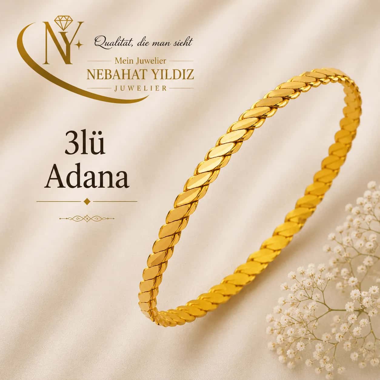Triple Adana Twisted 22 Carat Gold Bracelet 20 g