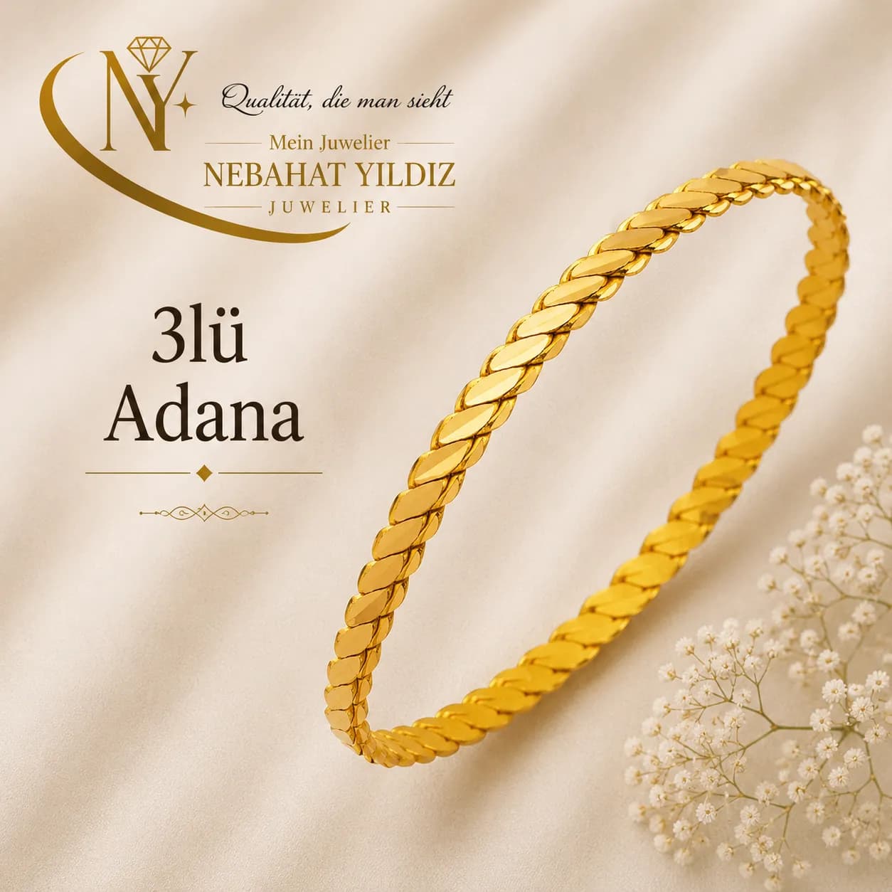 Üçlü Adana Burma 22 Ayar Altın Bilezik 20 Gr.